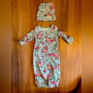Retired print- newborn gown with matching hat